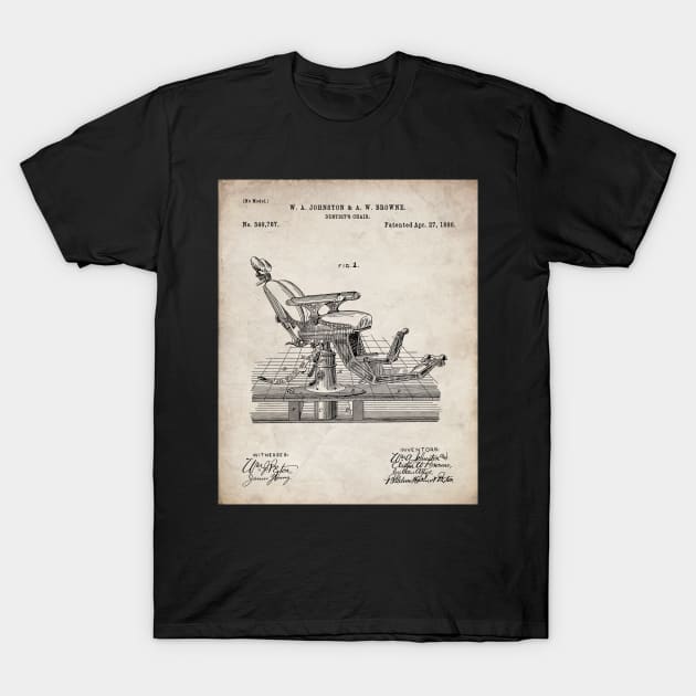 Dental Chair Patent - Dentist Dentists Office Art - Antique T-Shirt by patentpress